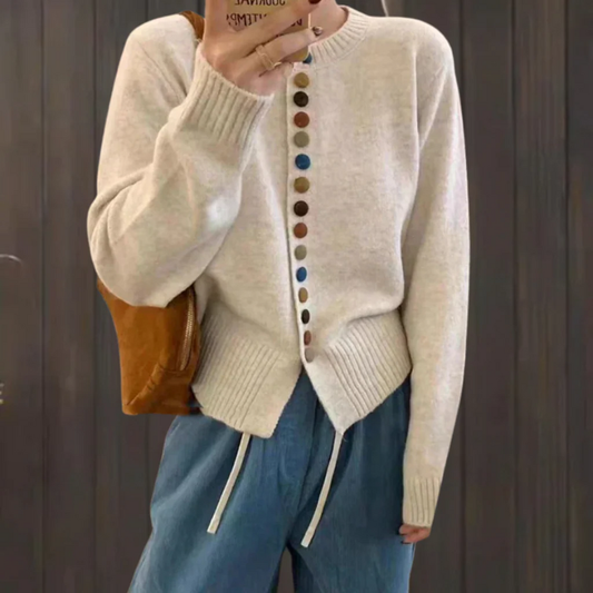 Evie™- Strikket Knapp Cardigan