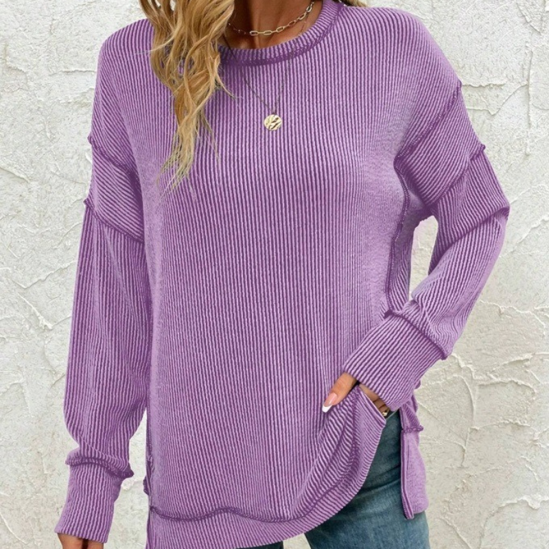 Raya™- Ribbestrikket Langermet Sweatshirt