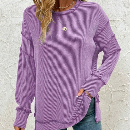 Raya™- Ribbestrikket Langermet Sweatshirt