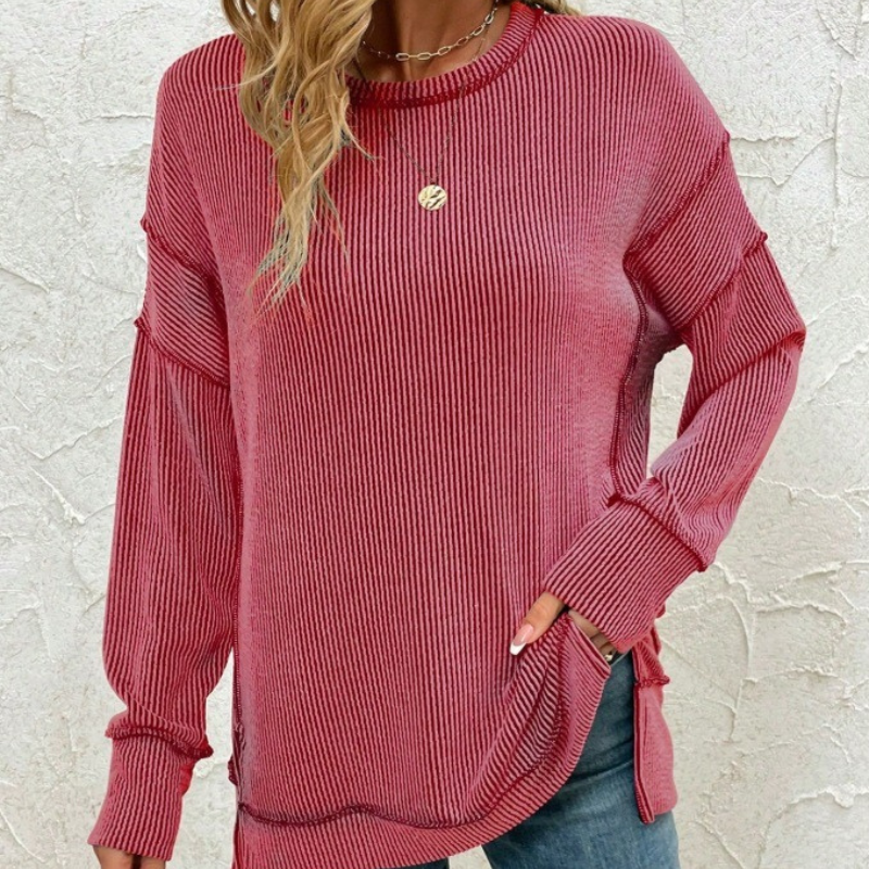 Raya™- Ribbestrikket Langermet Sweatshirt